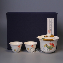Taiwan Sanxitang ceramics new gift box embossed Lotus Zen bubble set Zen bubble two cups of tea set Hand grab pot