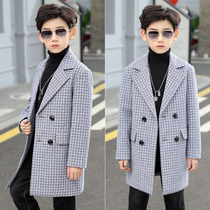 Boy woolen coat medium long 2020 new autumn and winter woolen coat large childrens dress Korean version thick plaid
