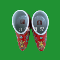 Jingdezhen Porcelain Three Inch Shoes Handmade Pink Red Wan Flowers Womens Shoes Home Furnishing Decoration Handicraft Ceramics