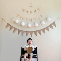 ins wind sen department baby English birthday 100 days wood hemp cloth banner laqi birthday arrangement party decorations