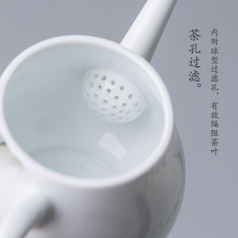 Pure hand draw lotus tea one single mini teapot for a single small white porcelain handle hand grasp pot of jingdezhen