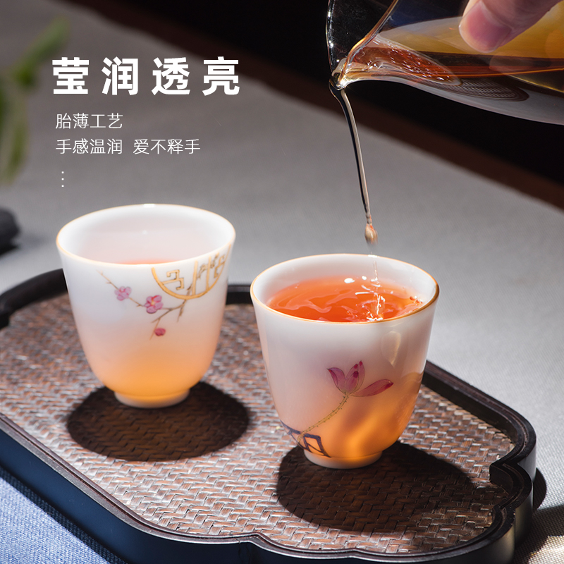 Jingdezhen kung fu tea set checking ceramic colored enamel household sample tea cup single small teacups hand - made the master CPU