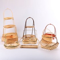 Fruit basket containing vegetable basket Snack Rack Frame Subgreen Bamboo basket Bamboo Weaving Living-room Vines Creative Three Layers Bamboo Basket