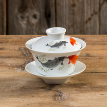 功夫茶具家用茶碗陶瓷三才碗茶杯大号陶瓷盖碗套装带盖冲泡茶碗