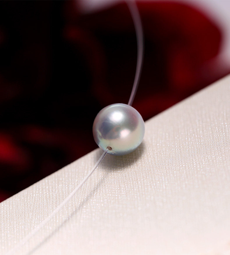 海蒂珠宝 念露 8.5-9mm银灰色精选正圆强光akoya海水珍珠吊坠 女