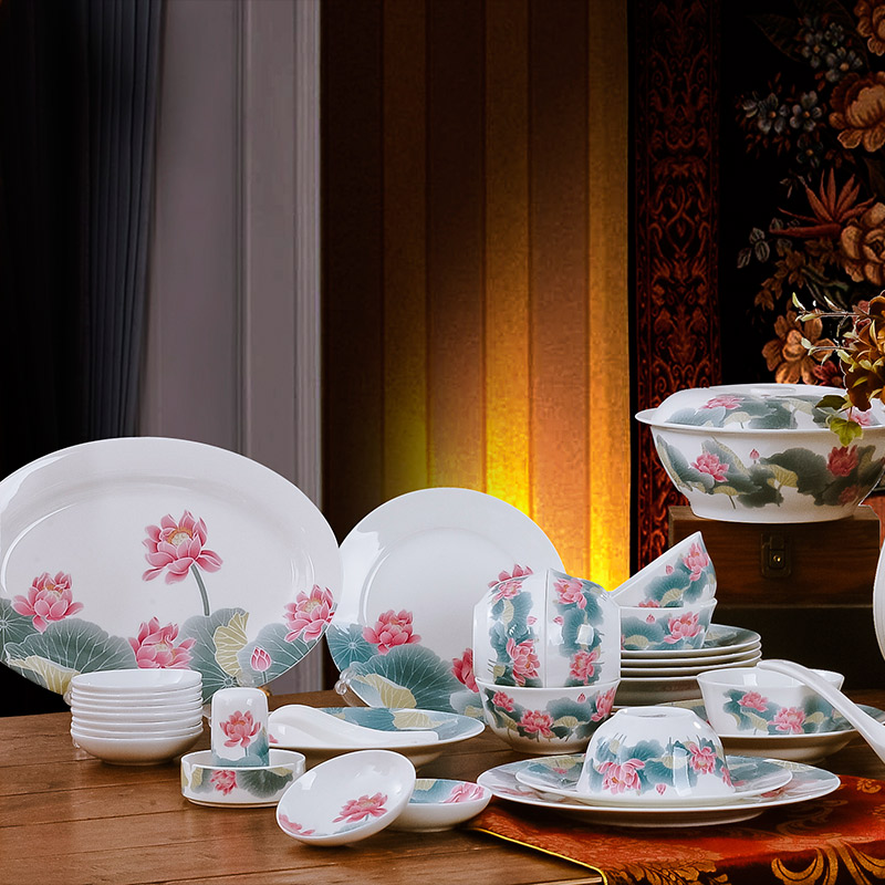 Sun island jingdezhen 56 head of household ceramics tableware suit nine domain Ou bone porcelain set of dishes