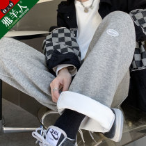 Plus velvet sports pants children thick and winter thick warm cotton pants wear loose straight tube casual toe gray pants