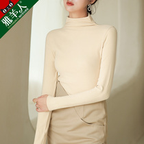 De velvet semi-high collar base shirt female 2021 new autumn winter interior plus velvet autumn coat warm wear long sleeve top