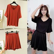 Korean version of shorts suit women casual pajamas culottes short sleeve loose mother thin fat MM size T-shirt home wear