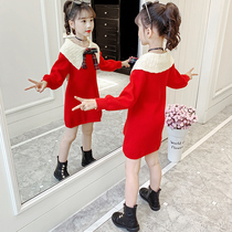 girls' sweater autumn winter 2022 new Korean style children's long line dress junior style pullover knitwear