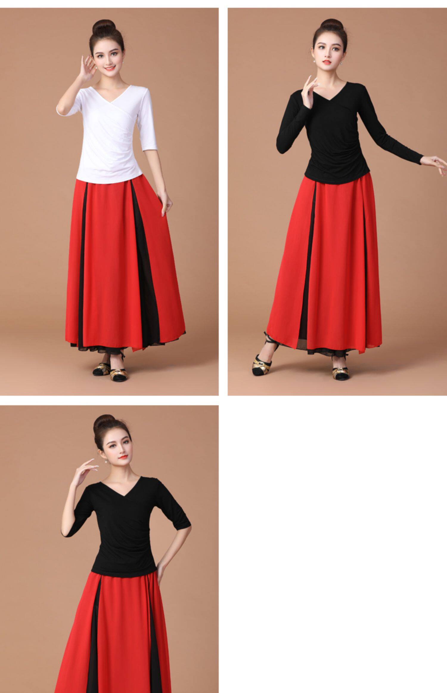 广场舞新款上衣女莫代尔单件跳舞服装练功服黑色长袖中老年舞蹈服