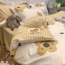 Small fresh four-piece student dormitory bed and bunk three-piece set staff dormitory rental room bed sheet quilt cover set