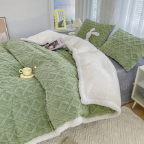 Bao thickened winter four-piece set of tower skin velvet bed sheet dormitory quilt cover milk velvet flannel rental four-piece set