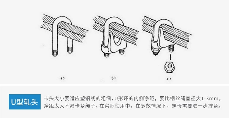 塑钢线打结专用卡扣u型轧头卡子操作方便钢丝绳锁扣镀锌夹头