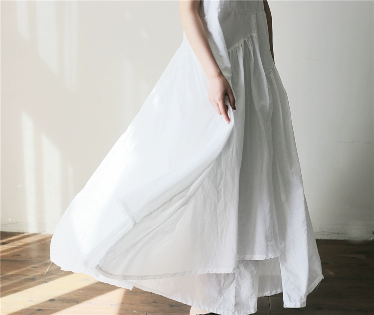 Váy dây vải cotton và vải lanh của phụ nữ phong cách dân tộc, váy xoay lớn, kiểu mùa hè mỏng và dài, trên đầu gối tính khí, chụp du lịch và váy dài - váy đầm