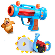 Bear instil toy bald head strong chainsaw toy gun mini baby toy Q version sound and light music toy gun bear big