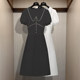 Concubine Xiaoxiang lady-style dress summer French retro high-waist slim doll collar lantern sleeve A-line small white dress