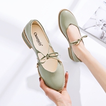 Aomai shallow mouth shoes womens 2020 new Korean womens shoes spring and summer single shoes womens mid-heel all-match fairy small leather shoes