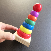 Tower wooden baby rainbow sleeve tower folded with stacking high color cognitive sleeve cognitive wood block childrens toy