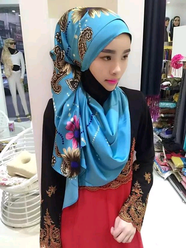 新款穆斯林女士纱巾回族头巾民族风盖头包头纱巾印花休闲长巾_不打折