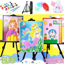 Children Color Bottom Graffiti Watercolor Painting Water Pink Painted foam Square Terrace Night Market filled with color sketchpad diy bag