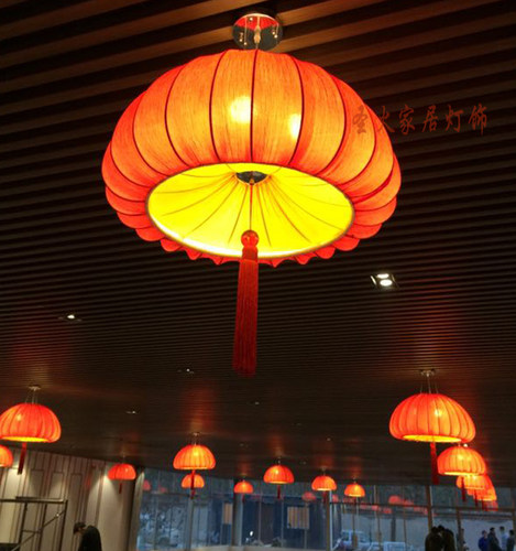 现代新中式海洋布艺南瓜灯笼吊灯 创意火锅店餐厅饭店仿古灯具_7折