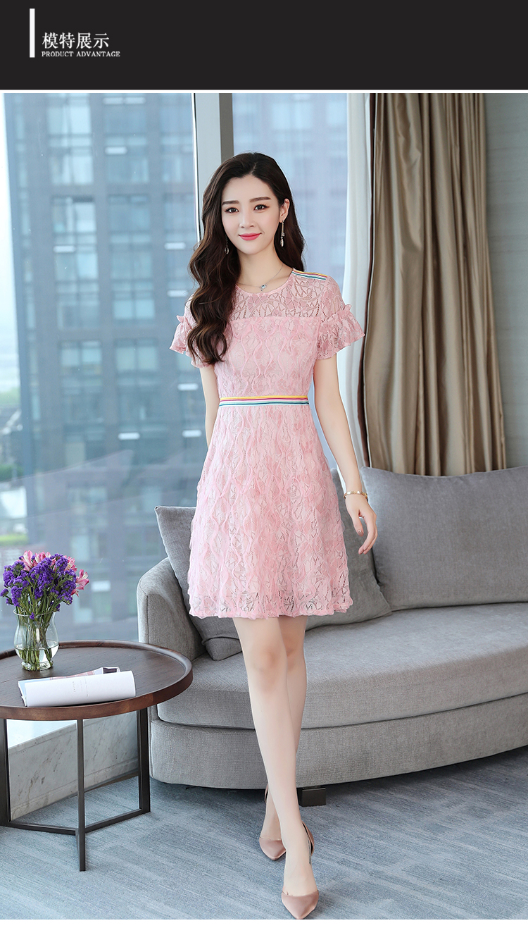 蕾丝连衣裙_2018新款女装蕾丝连衣裙短袖夏季时尚圆领 - 阿里巴巴