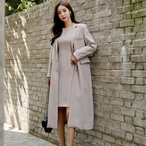 Collar single breasted long coat dress two piece suit