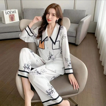 Diane Finwen ink painting silky pajamas female spring and autumn thin sleeve long sleeve pantyplate printed home suit
