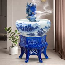 Jingdezhen ceramic fish tank circulating filter oxygenated fountain koi cylinder Lotus cylinder balcony turtle living room ornaments