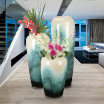 Floor-to-ceiling large vase ceramic pottery pot decoration combination European flower arrangement decoration model large hall flower fleshy home