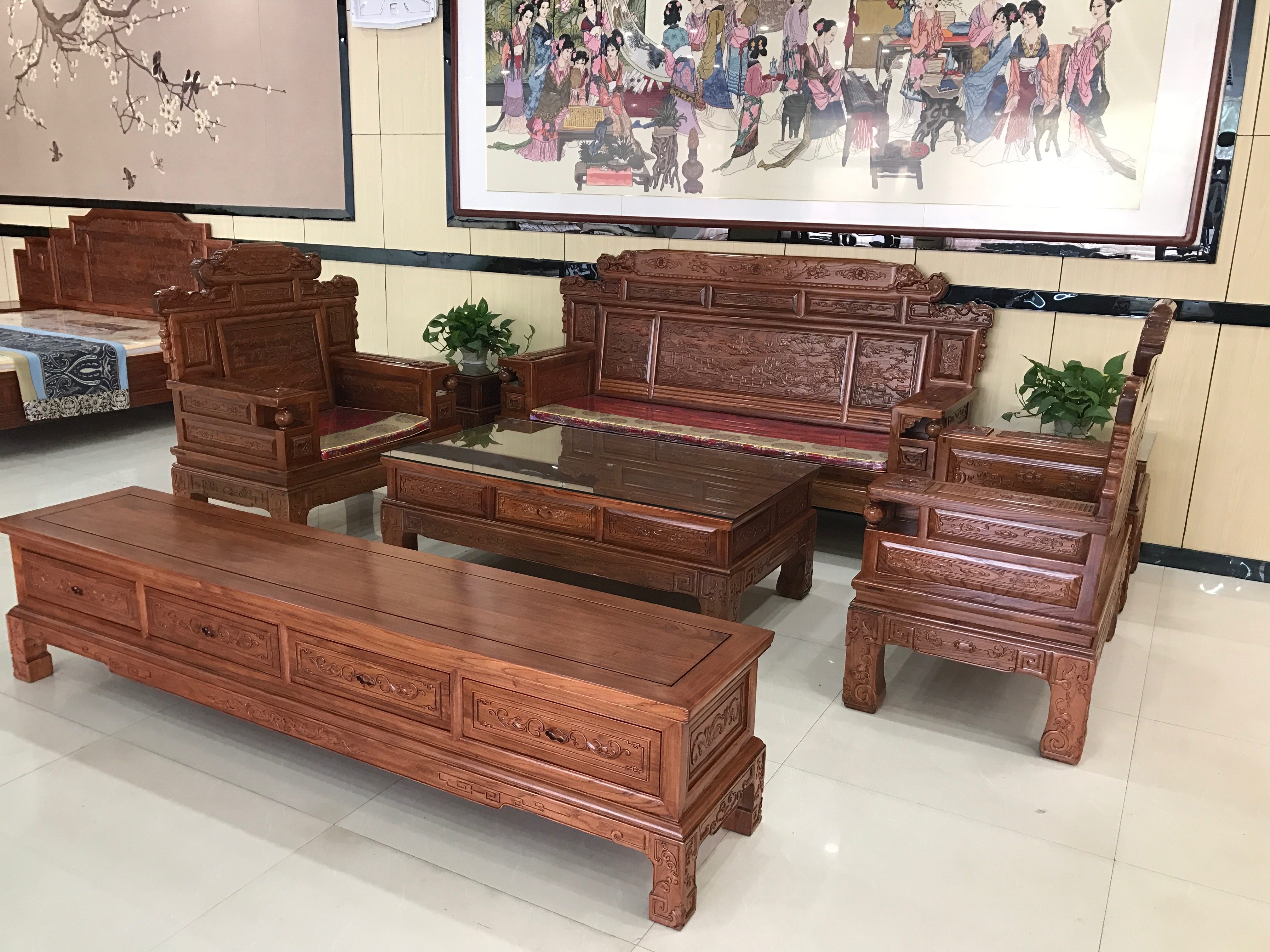 念友老榆木全实木仿红木明清式仿古财源滚滚沙发茶几影视柜_7折现价
