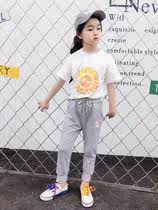 (Over 48 yuan) flower childrens fashion cotton Daisy short sleeve T-shirt trousers set 0108 neutral