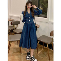 Spring Temperament Long Sleeve Dew Back Method Retro Big Code Denim Dress Dress Woman Tightness cashies slim and long dresses