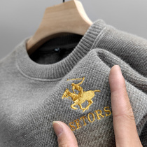 Spring Autumn Season Chenille Sweater Men Plus Suede Thicken Classic Embroidered Paolo Round Collar Warm And Integrated Suede Knitwear