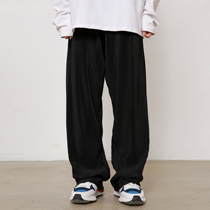 (WUT official shop) Pleated vertical stripes vertical straight black profile casual pants retro lazy long pants