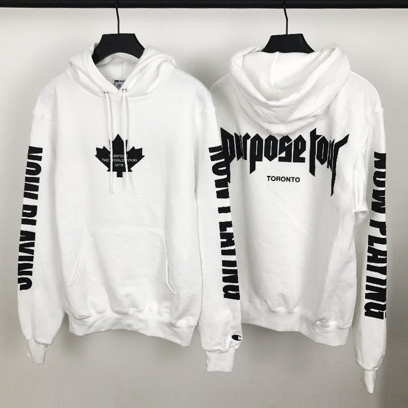 purpose tour多伦多限定白色套头帽衫 男女连帽卫衣jerry同款_7折现价