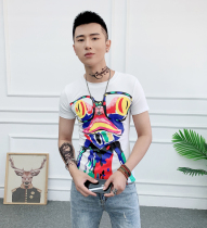 Short sleeve T-shirt men Korean version of slim print Net Red Tide brand half sleeve summer thin round neck casual guy shirt