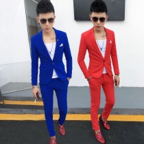 Night mens nightclub small suit overalls two-piece hairstylist jacket slim suit suit set trend spring style