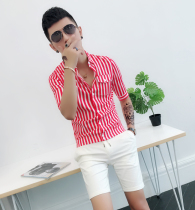 Summer Slim Half sleeve Shirt Men Korean Casual Short Sleeve Shirt Youth Mid Sleeve British Hairstylist Men