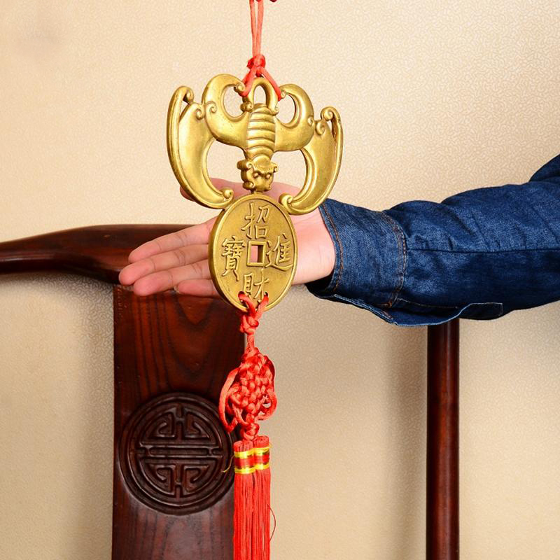 纯铜蝙蝠吊金钱 福鼠吊金钱招财进宝铜钱鼠挂件家居装饰工艺品_7折