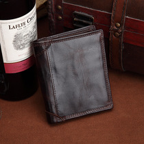 Short leather mens wallet European and American retro vertical oil wax leather head layer cowhide wallet folding wallet wear-resistant