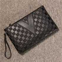 Plaid handbag mens Korean trend mens and womens casual clutch bag fashion clutch bag social youth handbag soft leather