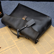 Handbag mens Korean version of the tide clamshell business stereotyped mens bag Fashion briefcase Casual shoulder oblique cross-bag file bag