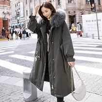 Europe station high-end atmosphere big cards over knee to overcome windsurmounted duvet women Chains with long winter jacket