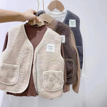 Childrens vest autumn and winter wear baby lamb plush horse male and female child vest waistcoat shoulder fur thick tide