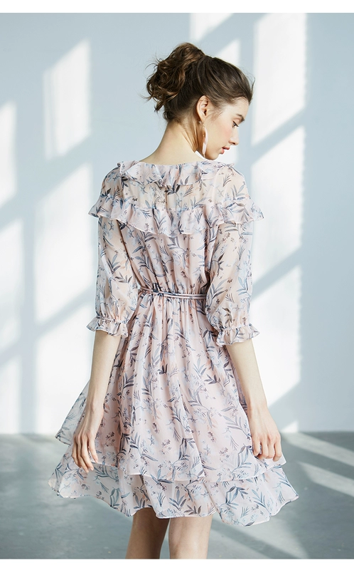 Yin Duo Floral Voan First Love Dress Váy cổ điển Mùa xuân và mùa thu Phụ nữ nhỏ tươi Cô gái A-line Nhẹ nhàng Váy siêu cổ tích - váy đầm