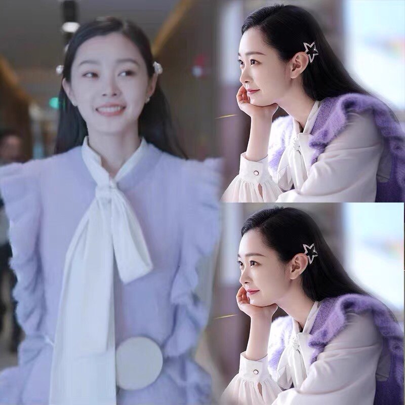 9369#爱的理想生活宋轶戴希希同款韩版甜美紫色木耳边马甲毛衣