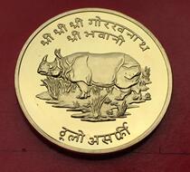 30mm medallion Nepal gilded Indian rhino commemorative coin animal Asian collection coin