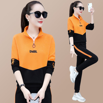 Sweatshirt set womens spring and autumn Korean version of stand collar casual sportswear color color age age fashion womens two-piece set
